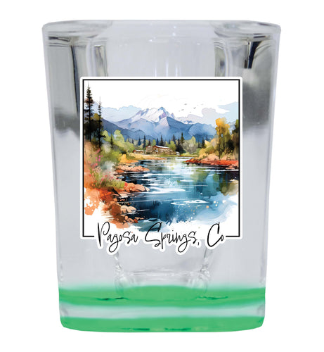 Pagosa Springs Colorado Design A Souvenir 2 Ounce Shot Glass Square Green Base 2-Pack