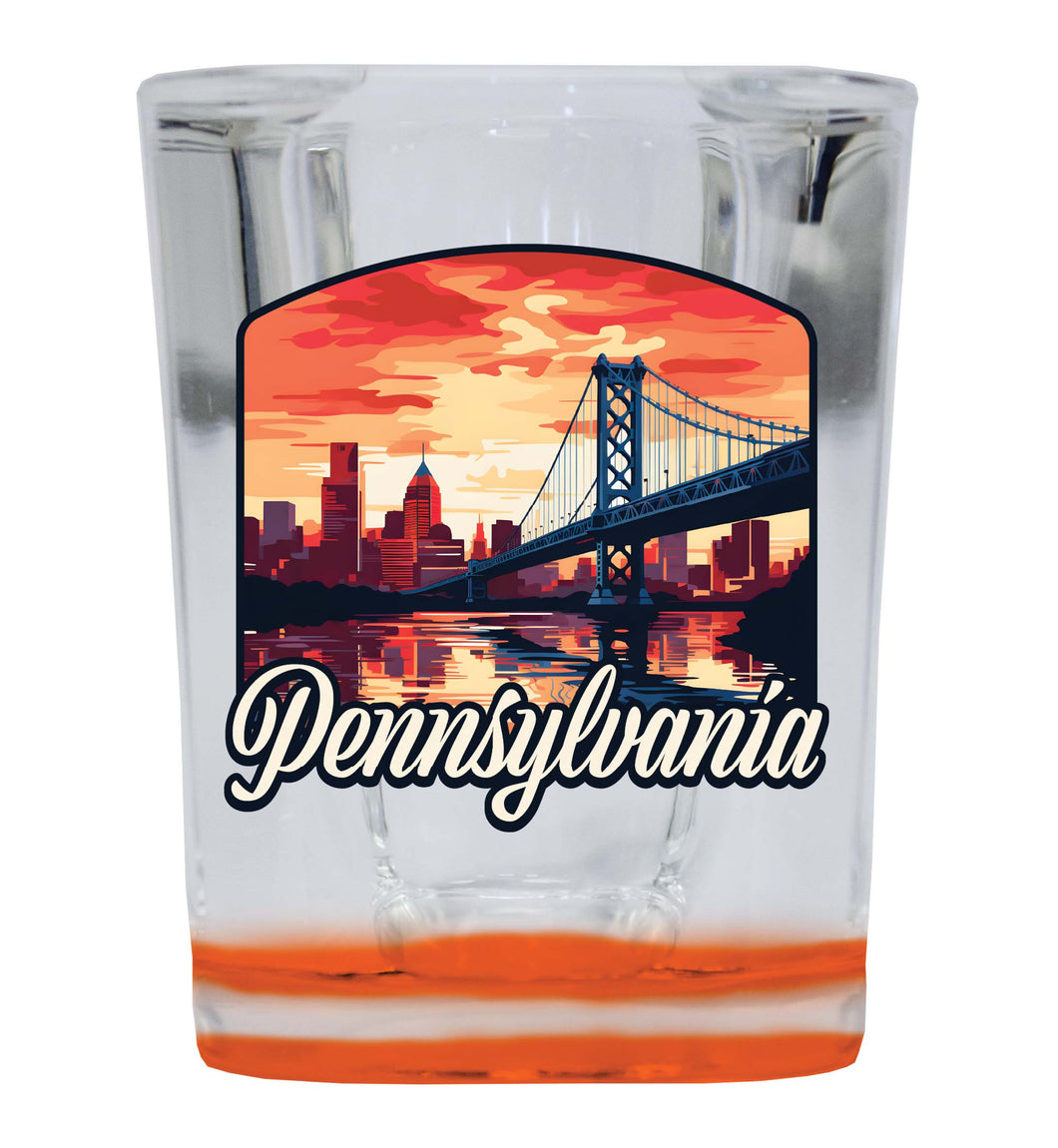 Pennsylvania Design A Souvenir 2 Ounce Shot Glass Square Orange Base 2-Pack