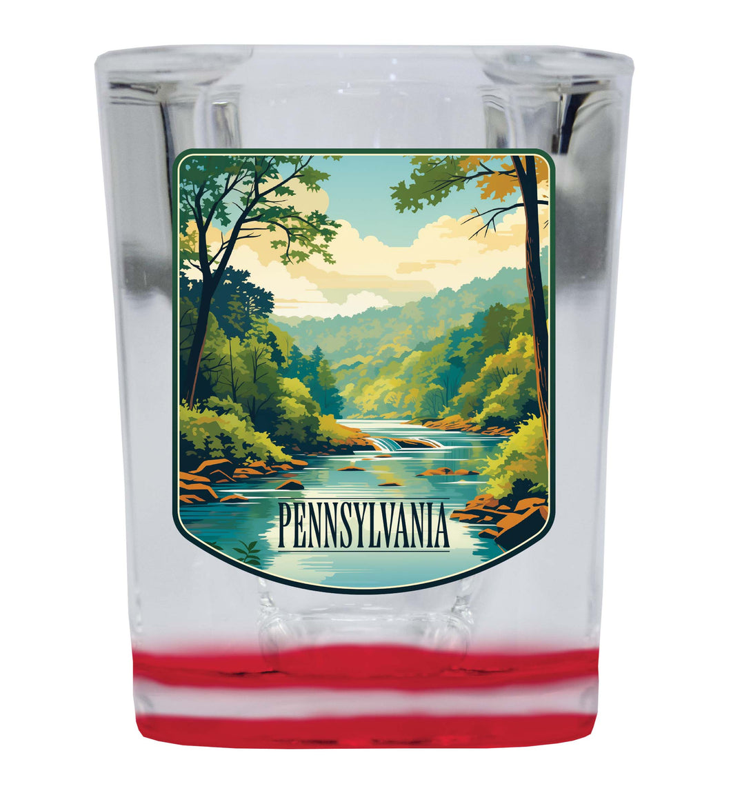 Pennsylvania Design B Souvenir 2 Ounce Shot Glass Square Red Base 4-Pack