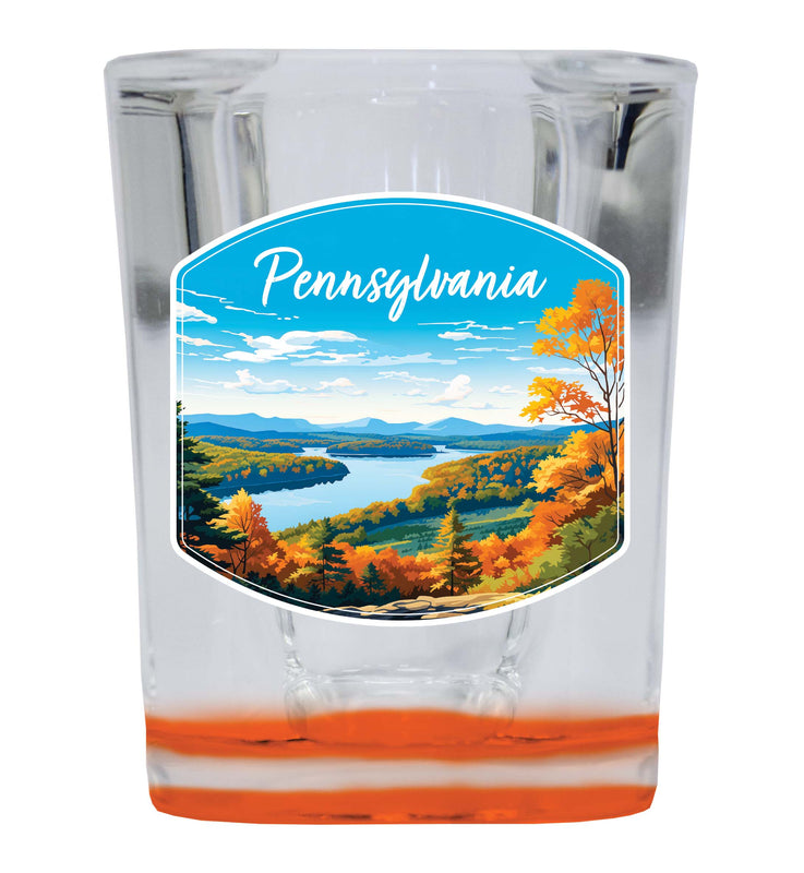 Pennsylvania Design C Souvenir 2 Ounce Shot Glass Square Orange Base 4-Pack
