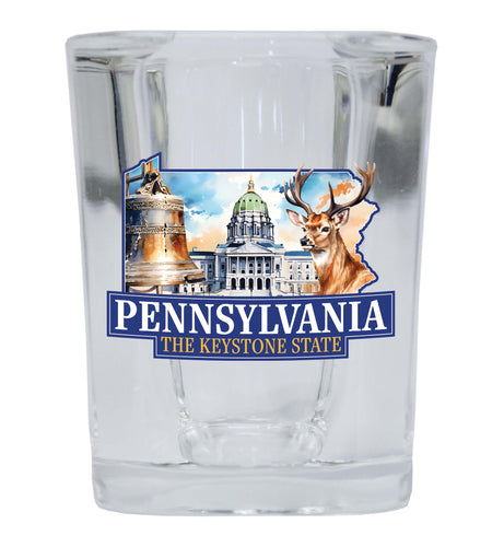 Pennsylvania Design D Souvenir 2 Ounce Shot Glass Square 4-Pack