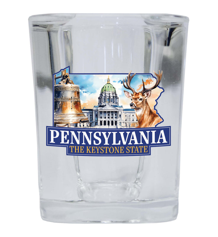 Pennsylvania Design D Souvenir 2 Ounce Shot Glass Square 4-Pack