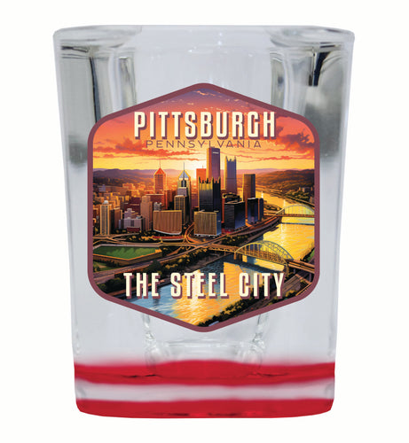 Pittsburgh Pennsylvania The Steel City Design Souvenir 2 Ounce Shot Glass Square Red Base Single
