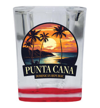 Load image into Gallery viewer, Punta Cana Dominican Republic Design E Souvenir 2 Ounce Shot Glass Square Red Base 4-Pack
