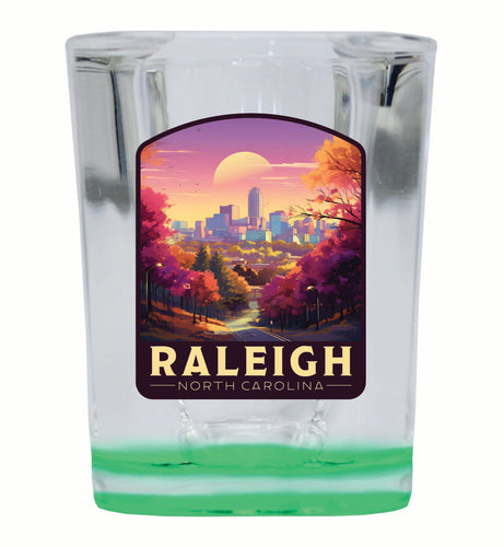 Raleigh North Carolina City of Oaks Design Souvenir 2 Ounce Shot Glass Square Green Base 4-Pack