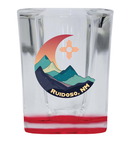 Ruidoso New Mexico Design C Souvenir 2 Ounce Shot Glass Square Red Base 4-Pack