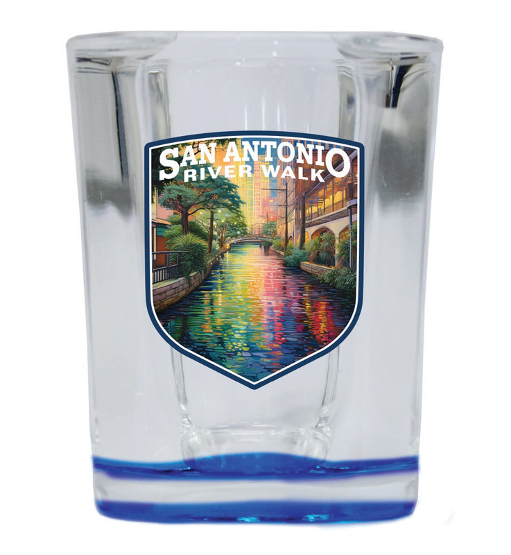 San Antonio Texas Souvenir 2 oz Blue Shot Glass Round or Square Blue