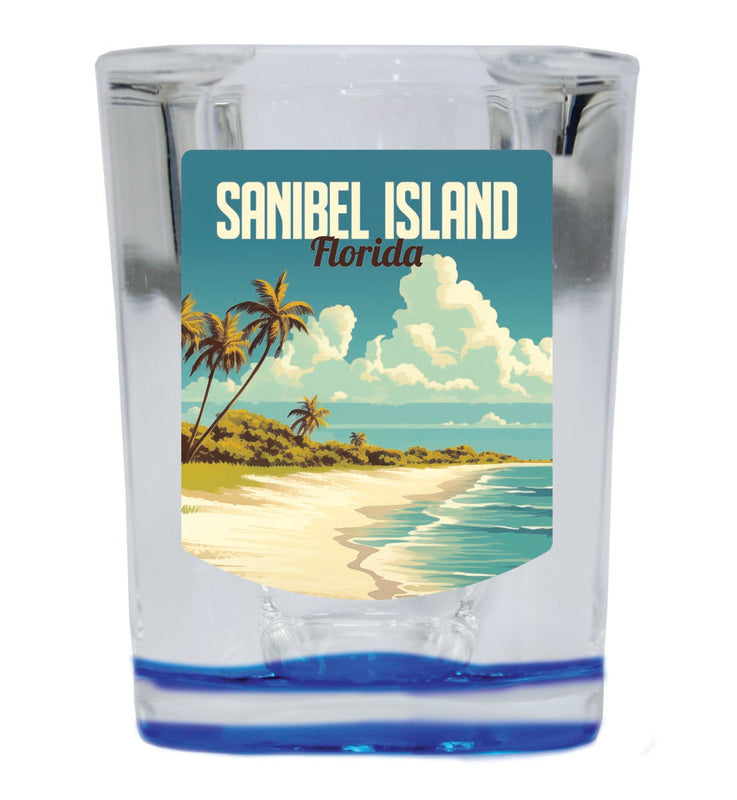 Sanibel Island Florida Souvenir 2 oz Blue Shot Glass Round or Square Blue