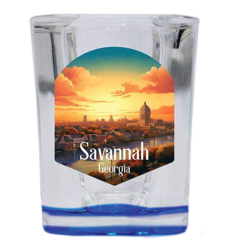 Savannah Georgia Souvenir 2 oz Blue Shot Glass Round or Square Blue