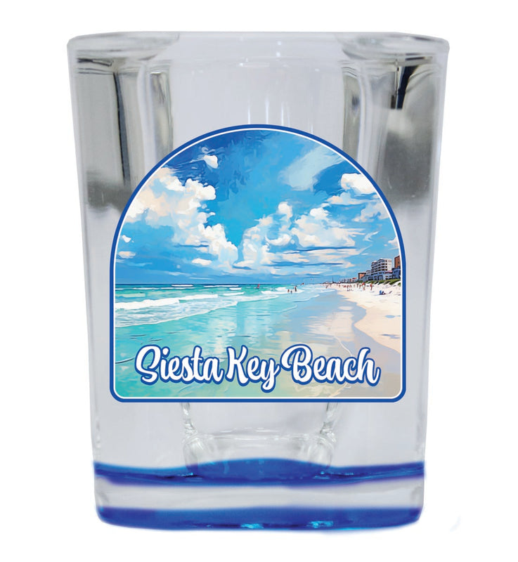 Siesta Key Beach Florida Souvenir 2 oz Blue Shot Glass Round or Square Blue