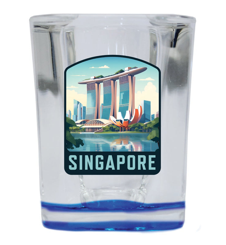 Singapore Souvenir 2 oz Blue Shot Glass Round or Square Blue
