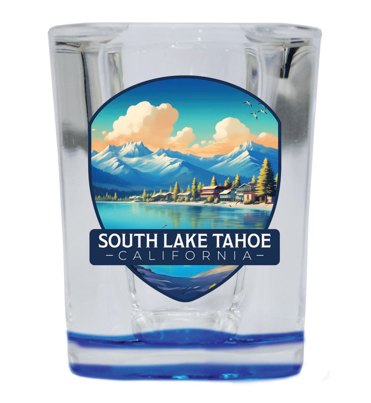 South Lake Tahoe California Souvenir 2 oz Blue Shot Glass Round or Square Blue