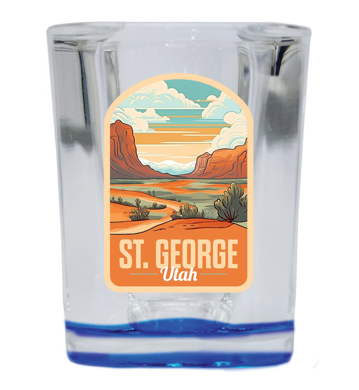 St. George Utah Souvenir 2 oz Blue Shot Glass Round or Square Blue