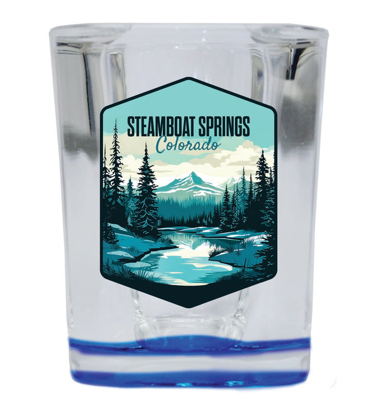 Steamboat Springs Colorado Souvenir 2 oz Blue Shot Glass Round or Square Blue