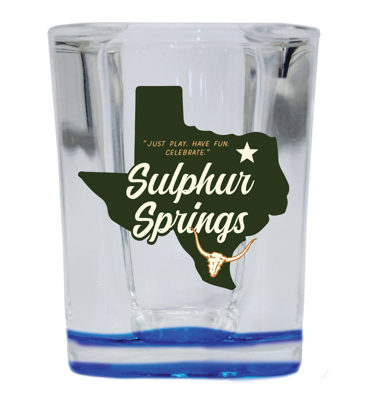 Sulphur Springs Texas Souvenir 2 oz Blue Shot Glass Round or Square Blue
