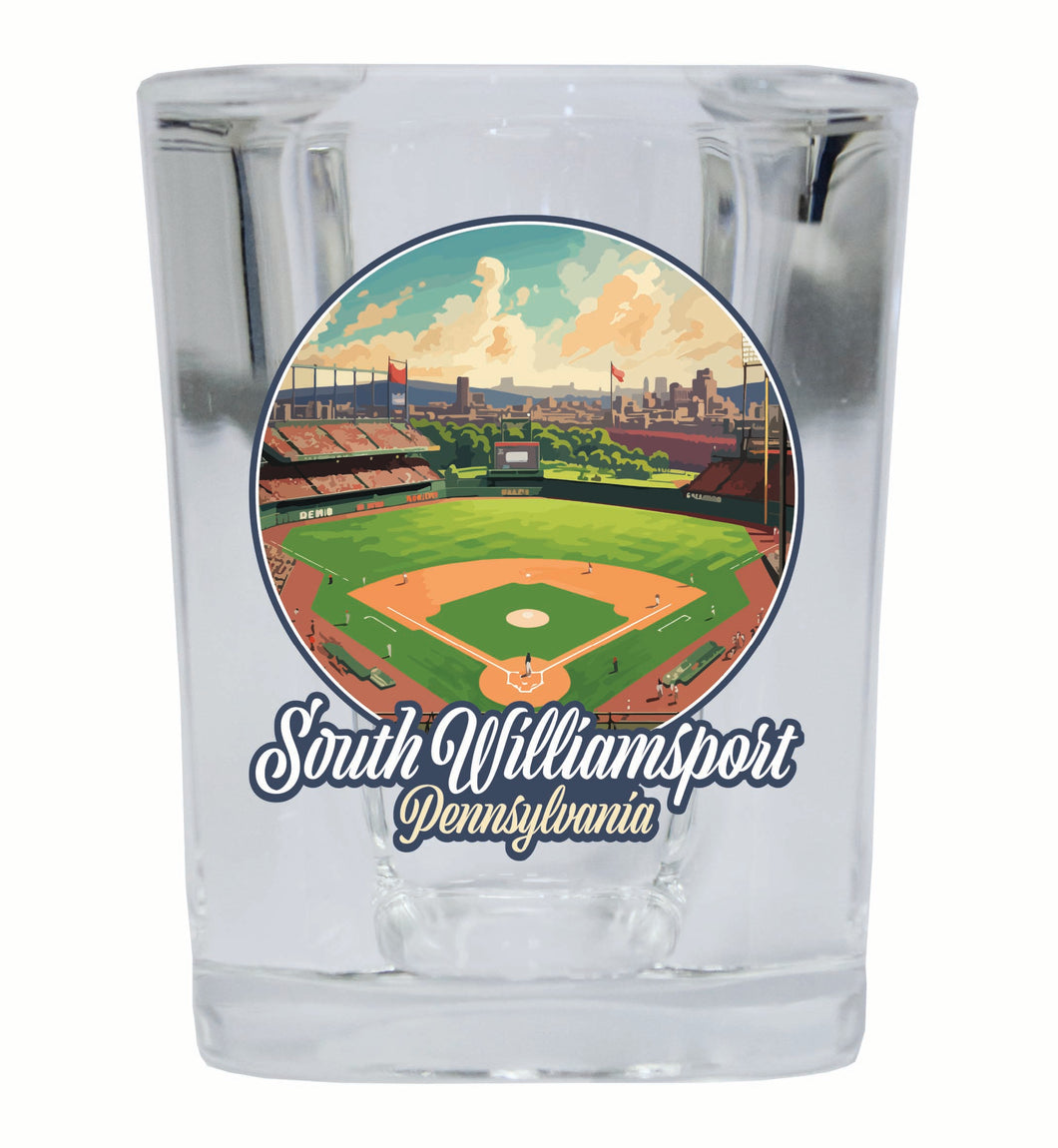 South Williamsport Pennsylvania Baseball Diamond Design Souvenir 2 Ounce Shot Glass Square Single