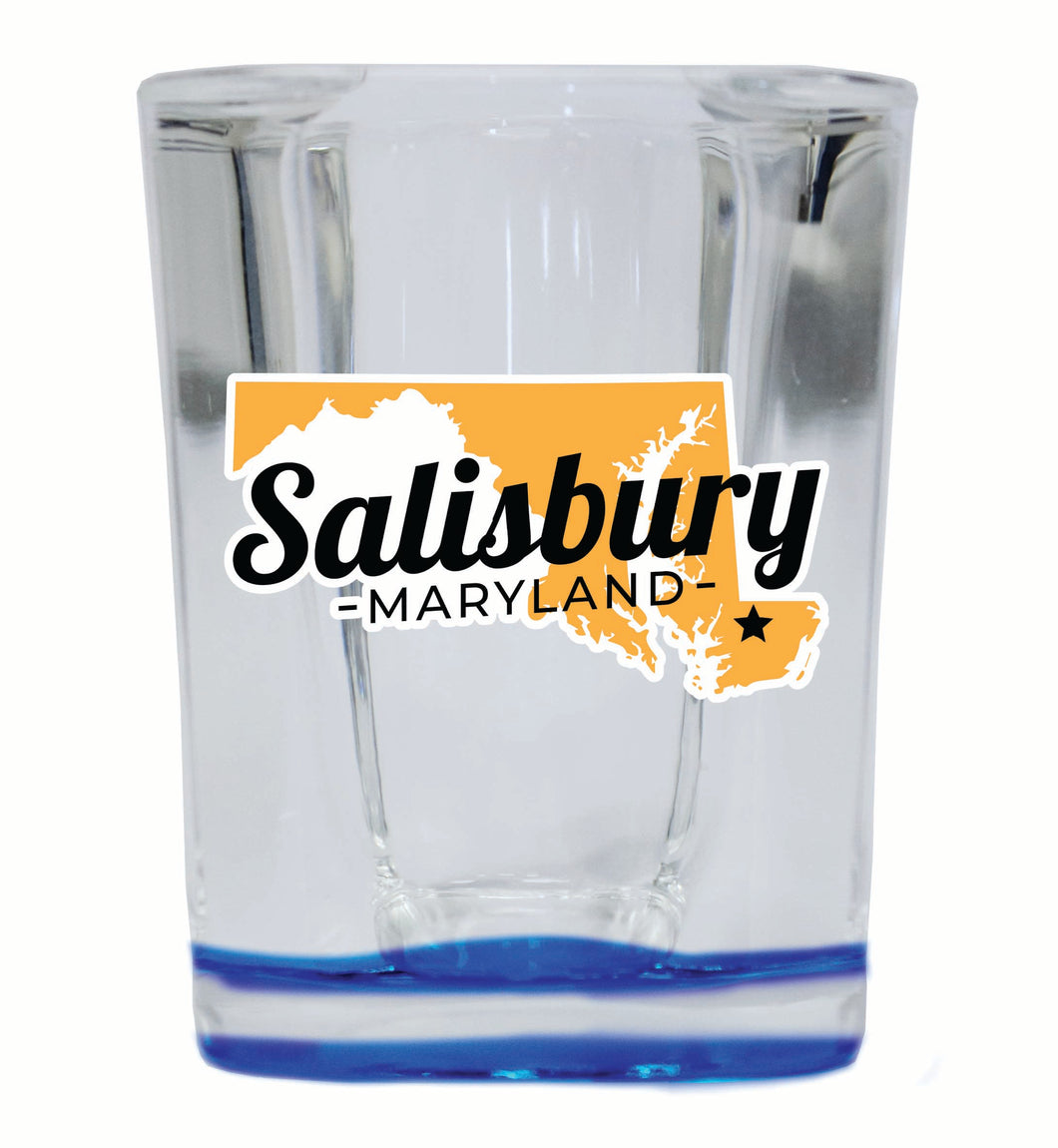 Salisbury Maryland State Shape Design Souvenir 2 Ounce Shot Glass Square Blue Base 2-Pack
