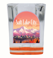 Load image into Gallery viewer, Salt Lake City Utah Design C Souvenir 2 Ounce Shot Glass Square Orange Base Single
