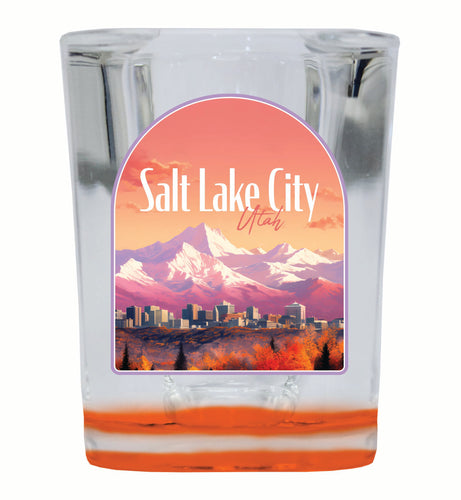 Salt Lake City Utah Design C Souvenir 2 Ounce Shot Glass Square Orange Base Single