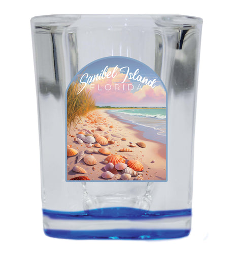 Sanibel Island Florida Design B Souvenir 2 Ounce Shot Glass Square Blue Base Single