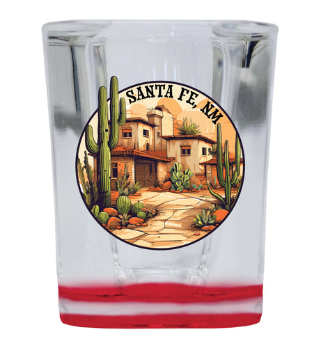 Santa Fe New Mexico Design D Souvenir 2 Ounce Shot Glass Square Red Base Single