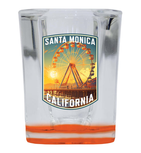 Santa Monica California Design C Souvenir 2 Ounce Shot Glass Square Orange Base 4-Pack