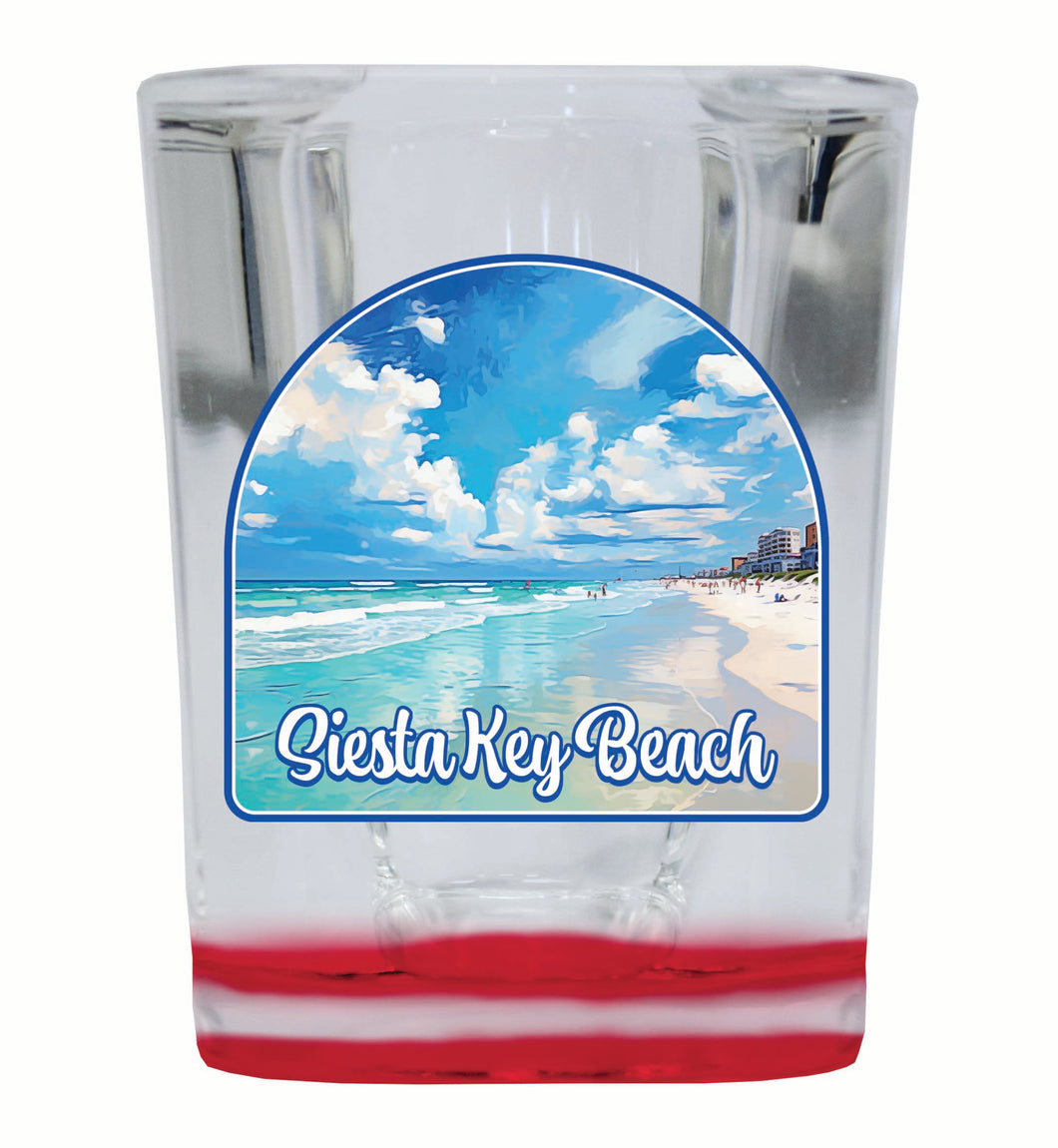 Siesta Key Beach Florida Oceanfront Design Souvenir 2 Ounce Shot Glass Square Red Base 4-Pack
