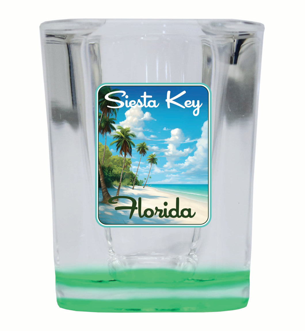 Siesta Key Beach Florida Tropical Beach Design Souvenir 2 Ounce Shot Glass Square Green Base 4-Pack