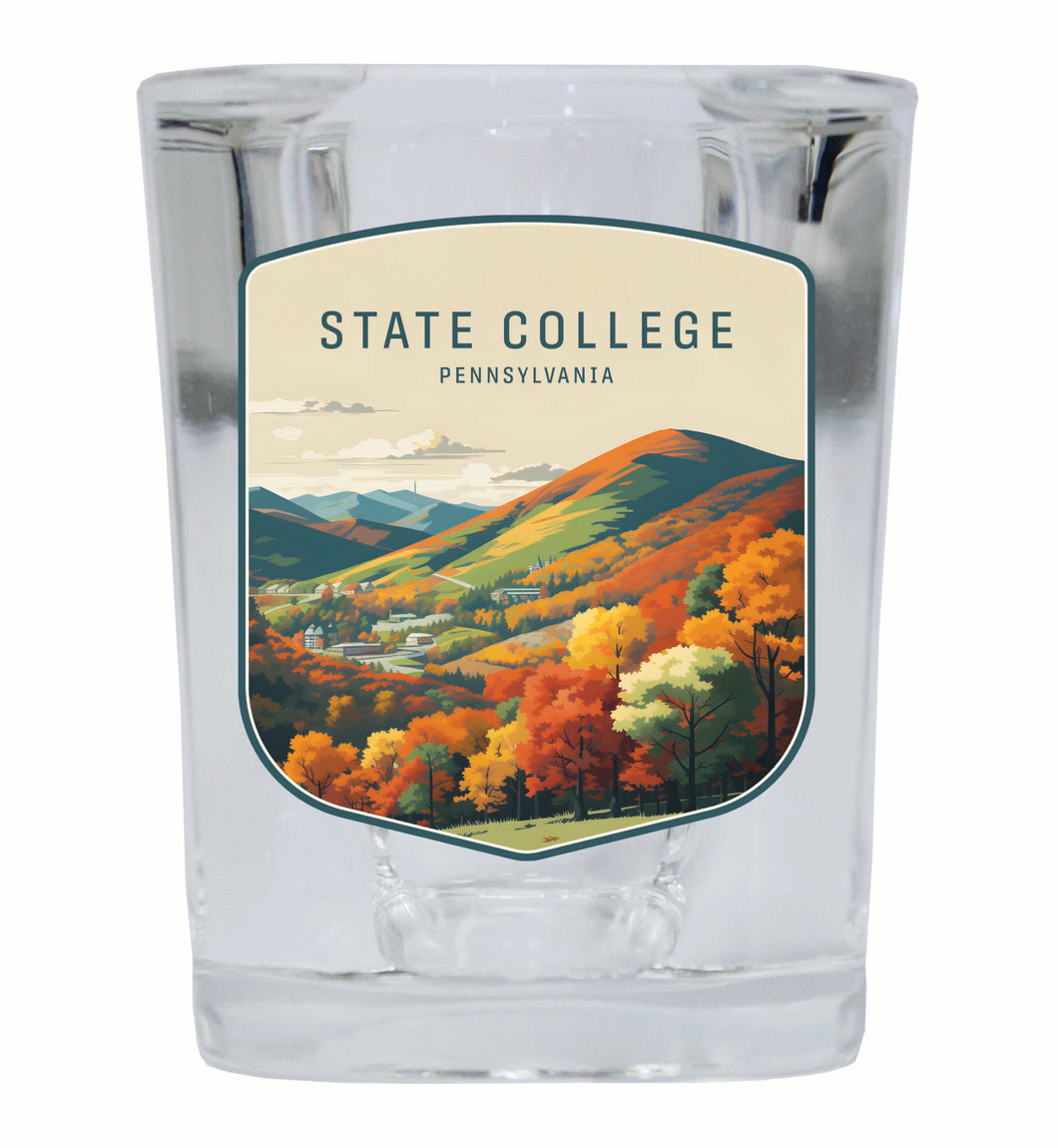 State College Pennsylvania Autumn Mountains Design Souvenir 2 Ounce Shot Glass Square 4-Pack