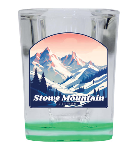 Stowe Mountain Vermont Design A Souvenir 2 Ounce Shot Glass Square Green Base 2-Pack