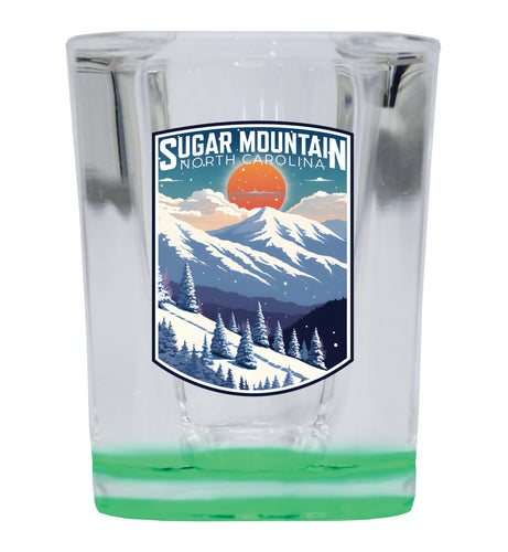 Sugar Mountain North Carolina Design A Souvenir 2 Ounce Shot Glass Square Green Base 2-Pack