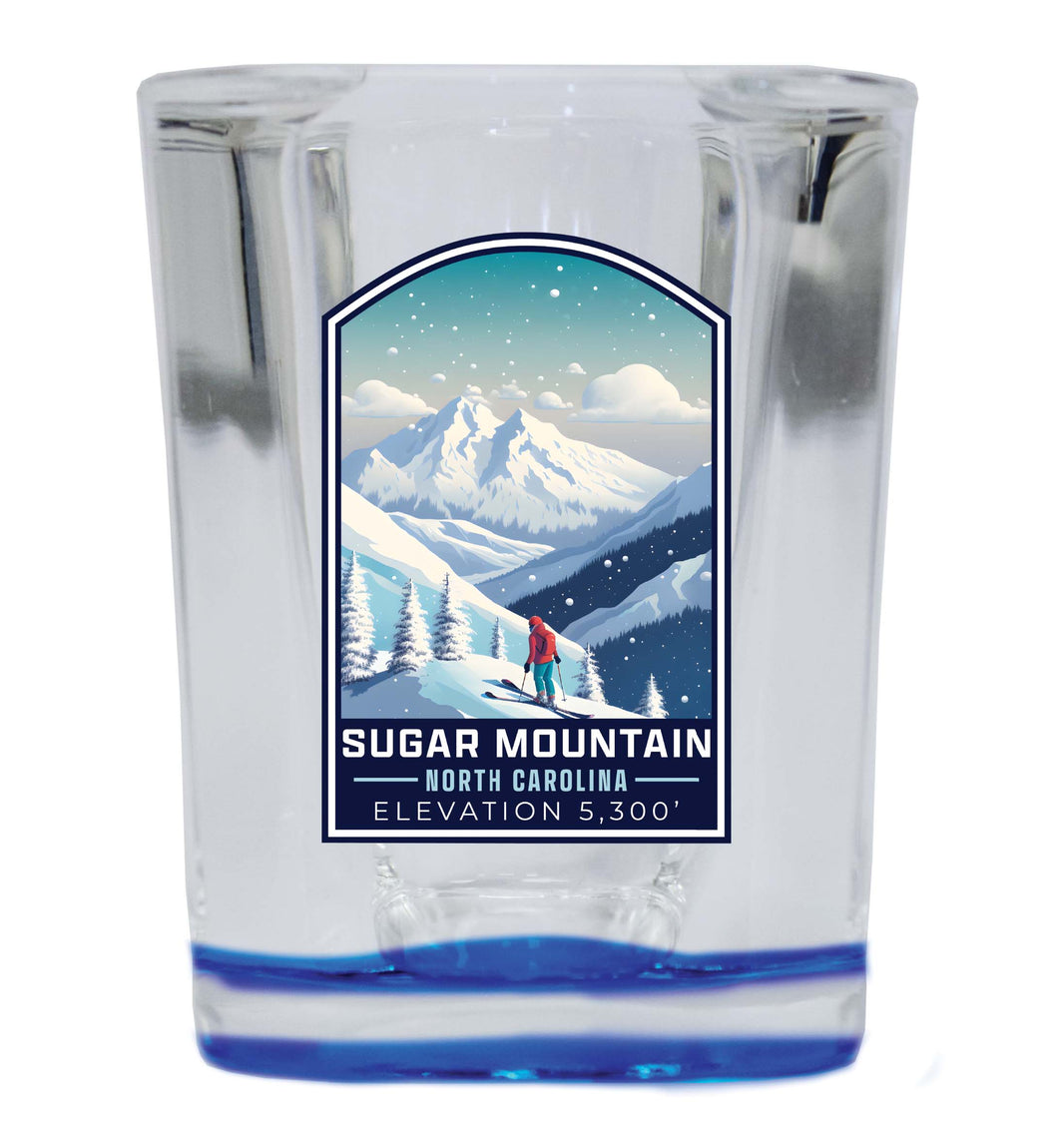 Sugar Mountain North Carolina Design B Souvenir 2 Ounce Shot Glass Square Blue Base 2-Pack
