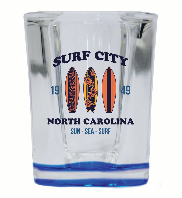 Surf City North Carolina Sun Sea Surf Design Souvenir 2 Ounce Shot Glass Square Blue Base 2-Pack