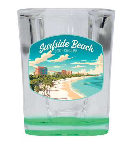 Surfside Beach South Carolina Design B Souvenir 2 Ounce Shot Glass Square Green Base 2-Pack