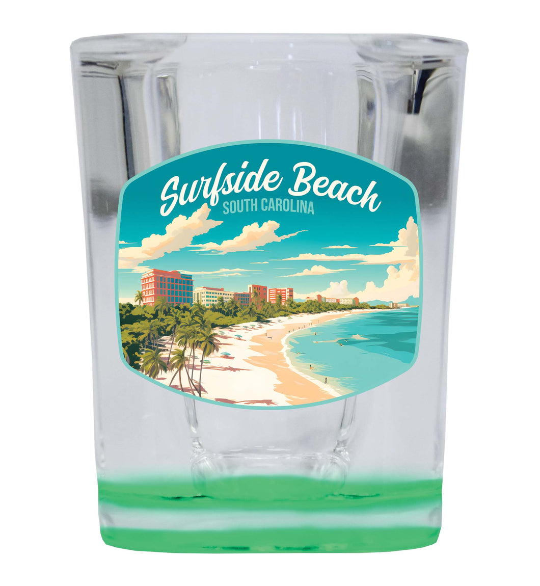 Surfside Beach South Carolina Design B Souvenir 2 Ounce Shot Glass Square Green Base 2-Pack