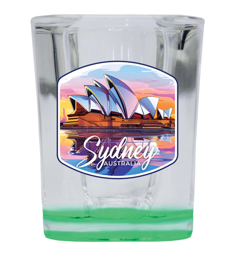 Sydney Australia Design A Souvenir 2 Ounce Shot Glass Square Green Base 4-Pack