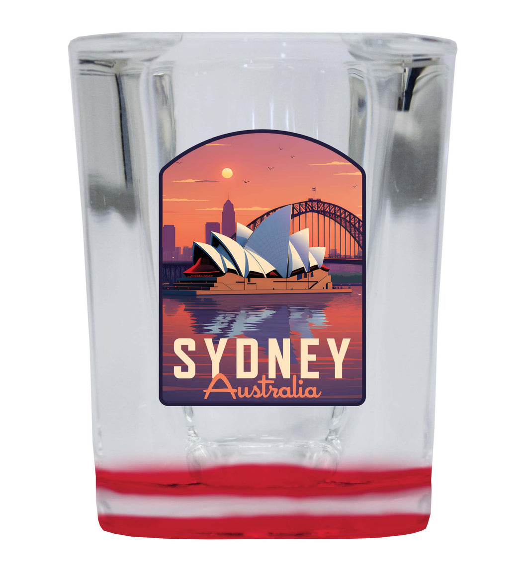 Sydney Australia Design B Souvenir 2 Ounce Shot Glass Square Red Base 2-Pack