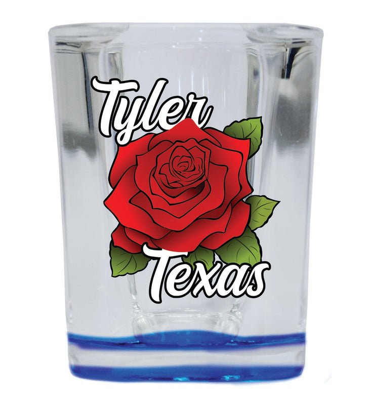 Tyler Texas Souvenir 2 oz Blue Shot Glass Round or Square Blue