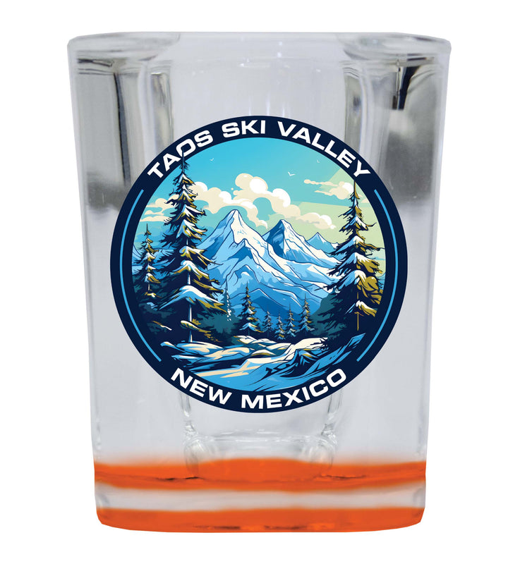 Taos Ski Valley Design A Souvenir 2 Ounce Shot Glass Square Orange Base 2-Pack