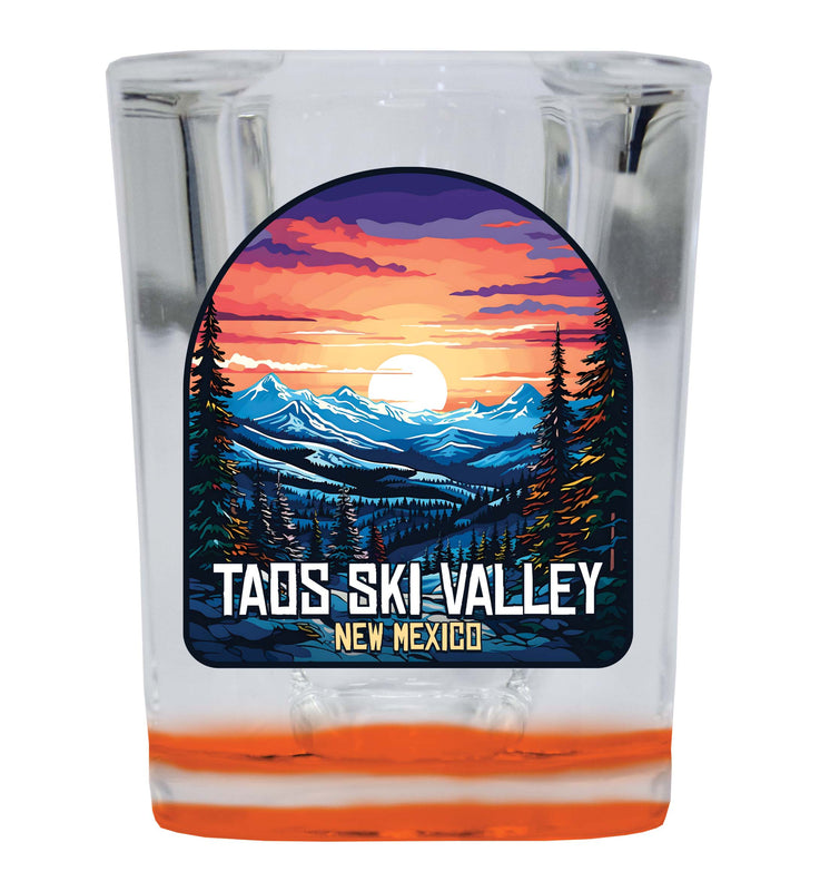 Taos Ski Valley Design B Souvenir 2 Ounce Shot Glass Square Orange Base 4-Pack