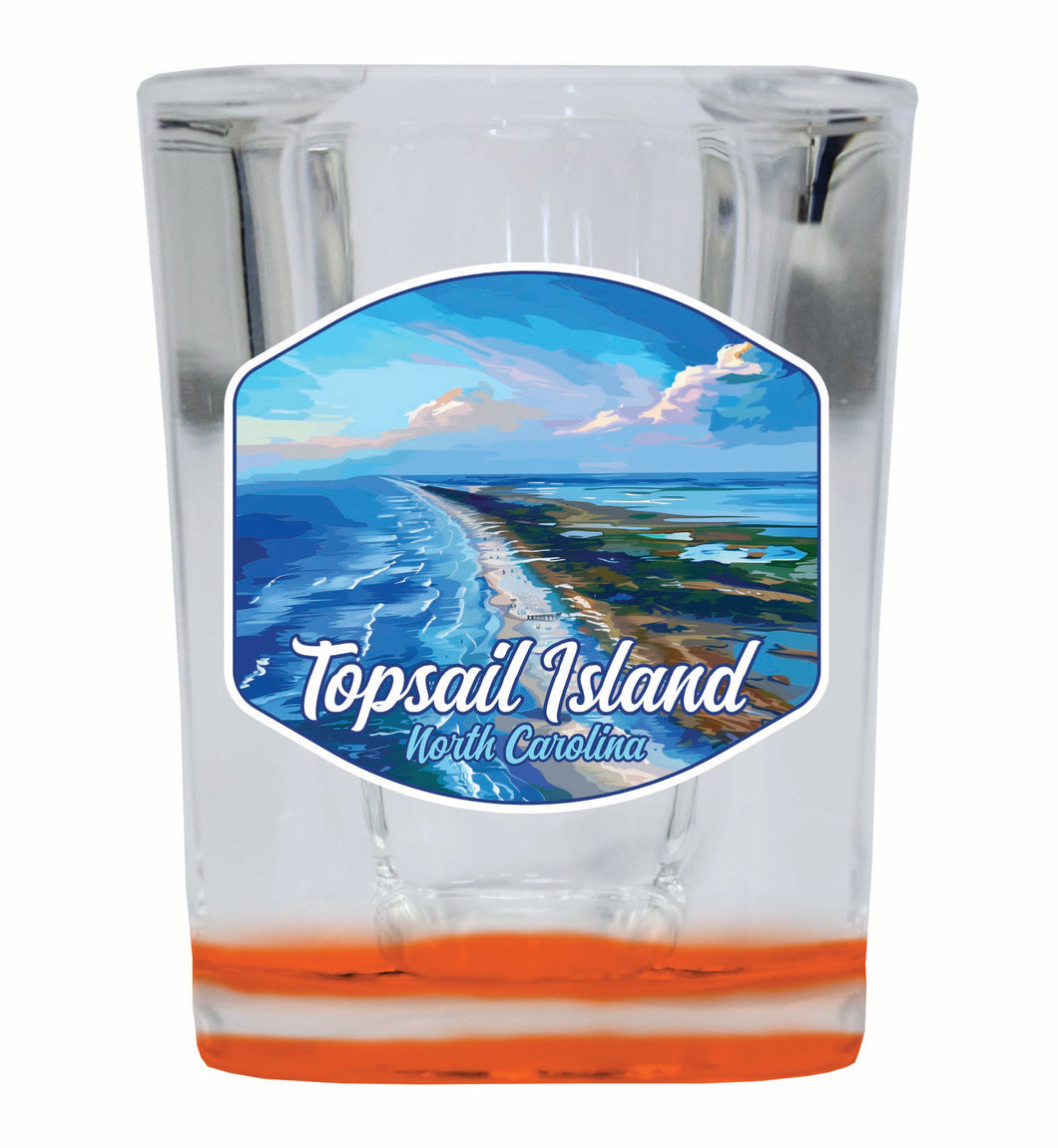 Topsail Island North Carolina Aerial View Design Souvenir 2 Ounce Shot Glass Square Orange Base 4-Pack