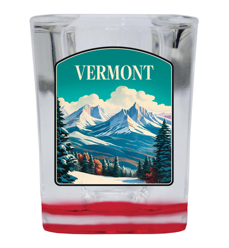Vermont Design A Souvenir 2 Ounce Shot Glass Square Red Base 4-Pack