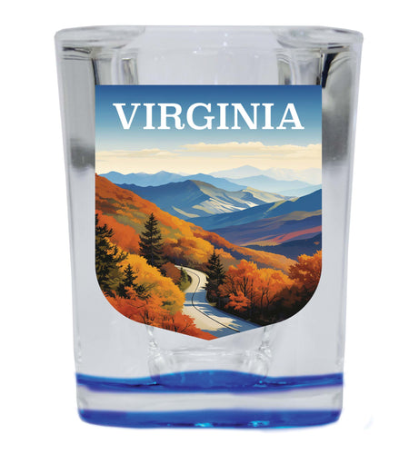 Virginia Design A Souvenir 2 Ounce Shot Glass Square Blue Base 4-Pack