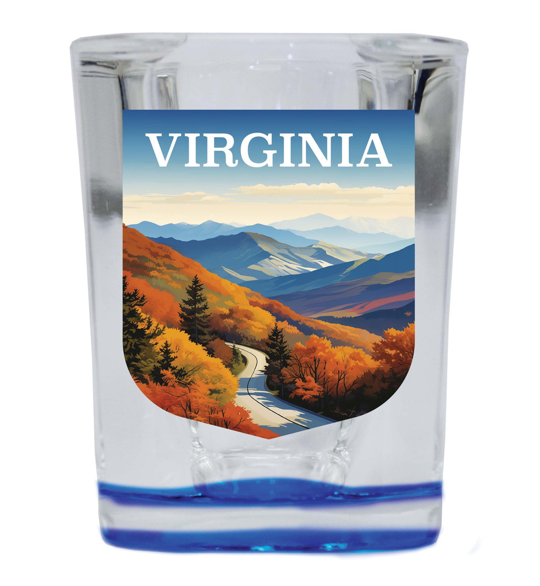 Virginia Design A Souvenir 2 Ounce Shot Glass Square Blue Base 4-Pack