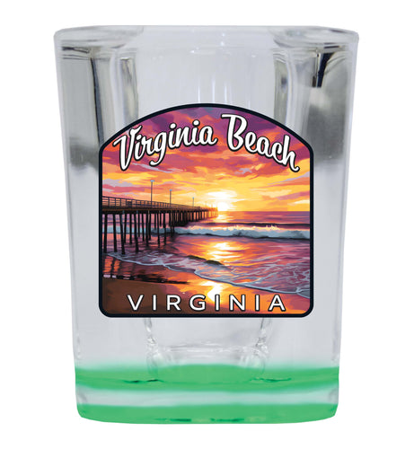 Virginia Beach Viginia Design A Souvenir 2 Ounce Shot Glass Square Green Base 2-Pack