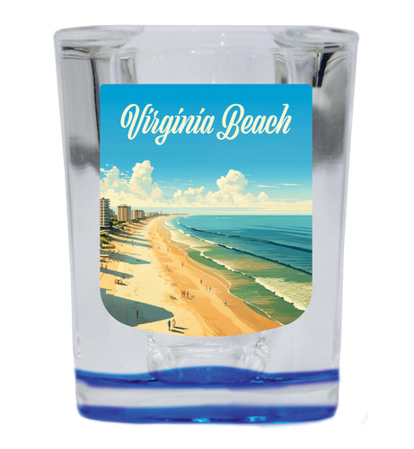 Virginia Beach Virginia Design B Souvenir 2 Ounce Shot Glass Square Blue Base 4-Pack