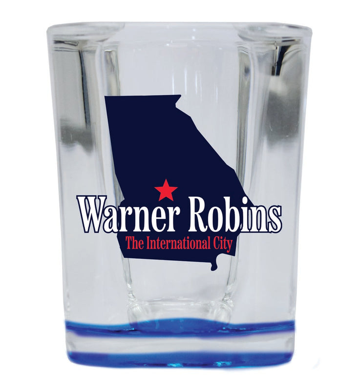 Warner Robins Georgia Souvenir 2 oz Blue Shot Glass Round or Square Blue