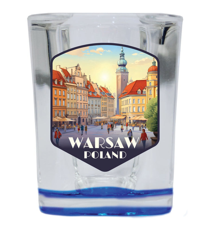 Warsaw Poland Souvenir 2 oz Blue Shot Glass Round or Square Blue