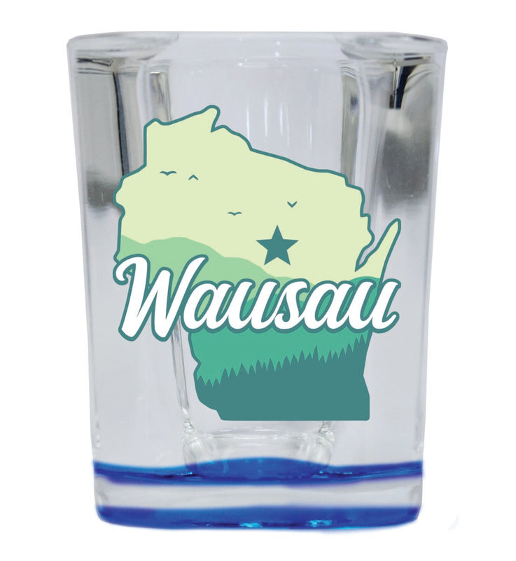 Wausau Wisconsin Souvenir 2 oz Blue Shot Glass Round or Square Blue