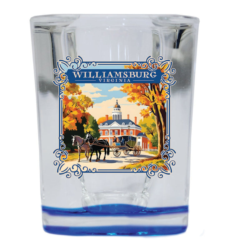 Williamsburg Virginia Souvenir 2 oz Blue Shot Glass Round or Square Blue